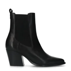 Manfield Zwarte leren cowboy laarzen^DAMES Enkellaarsjes