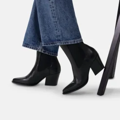 Manfield Zwarte leren cowboy laarzen^DAMES Enkellaarsjes