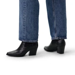 Manfield Zwarte leren cowboy laarzen^DAMES Enkellaarsjes