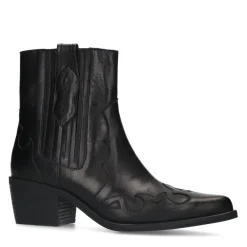 Manfield Zwarte leren cowboy laarzen^DAMES Enkellaarsjes
