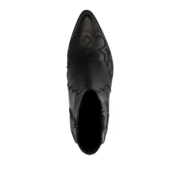 Manfield Zwarte leren cowboy laarzen^DAMES Enkellaarsjes