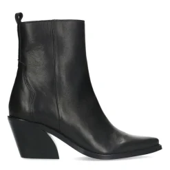 Manfield Zwarte leren cowboylaarzen^DAMES Enkellaarsjes