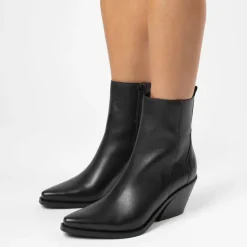 Manfield Zwarte leren cowboylaarzen^DAMES Enkellaarsjes