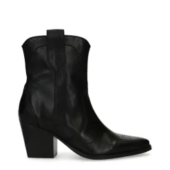 Manfield Zwarte leren cowboylaarzen^DAMES Enkellaarsjes