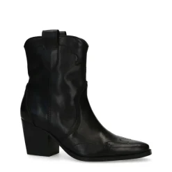 Manfield Zwarte leren cowboylaarzen^DAMES Enkellaarsjes