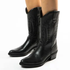 Manfield Zwarte leren cowboylaarzen^DAMES Enkellaarsjes