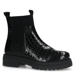 Manfield Zwarte leren croco chelsea boots^DAMES Enkellaarsjes