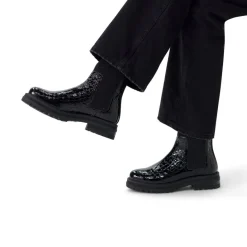 Manfield Zwarte leren croco chelsea boots^DAMES Enkellaarsjes