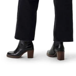 Manfield Zwarte leren croco enkellaarsjes^DAMES Enkellaarsjes