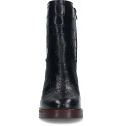 Manfield Zwarte leren croco enkellaarsjes^DAMES Enkellaarsjes