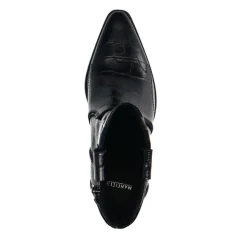 Manfield Zwarte leren croco enkellaarsjes met hak^DAMES Enkellaarsjes