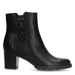 No Stress Zwarte leren croco enkellaarsjes met hak met chain^DAMES Enkellaarsjes