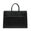 Manfield Zwarte leren croco shopper^ Shoppers