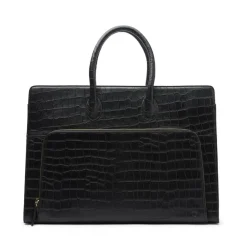 Manfield Zwarte leren croco shopper^ Shoppers