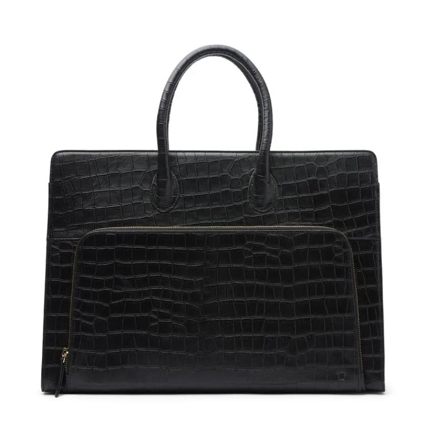Manfield Zwarte leren croco shopper^ Shoppers