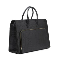 Manfield Zwarte leren croco shopper^ Shoppers
