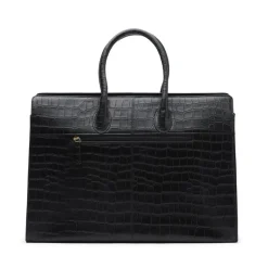 Manfield Zwarte leren croco shopper^ Shoppers