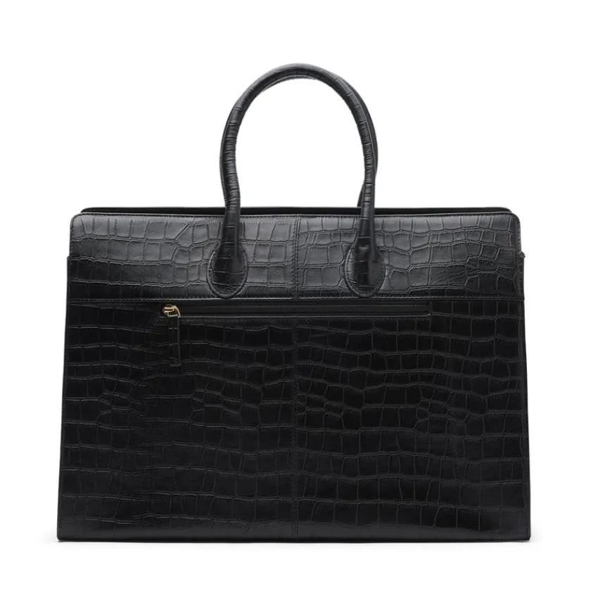Manfield Zwarte leren croco shopper^ Shoppers