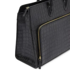 Manfield Zwarte leren croco shopper^ Shoppers