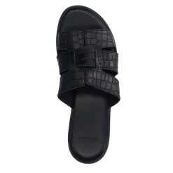 Manfield Zwarte leren croco slippers^DAMES Slippers