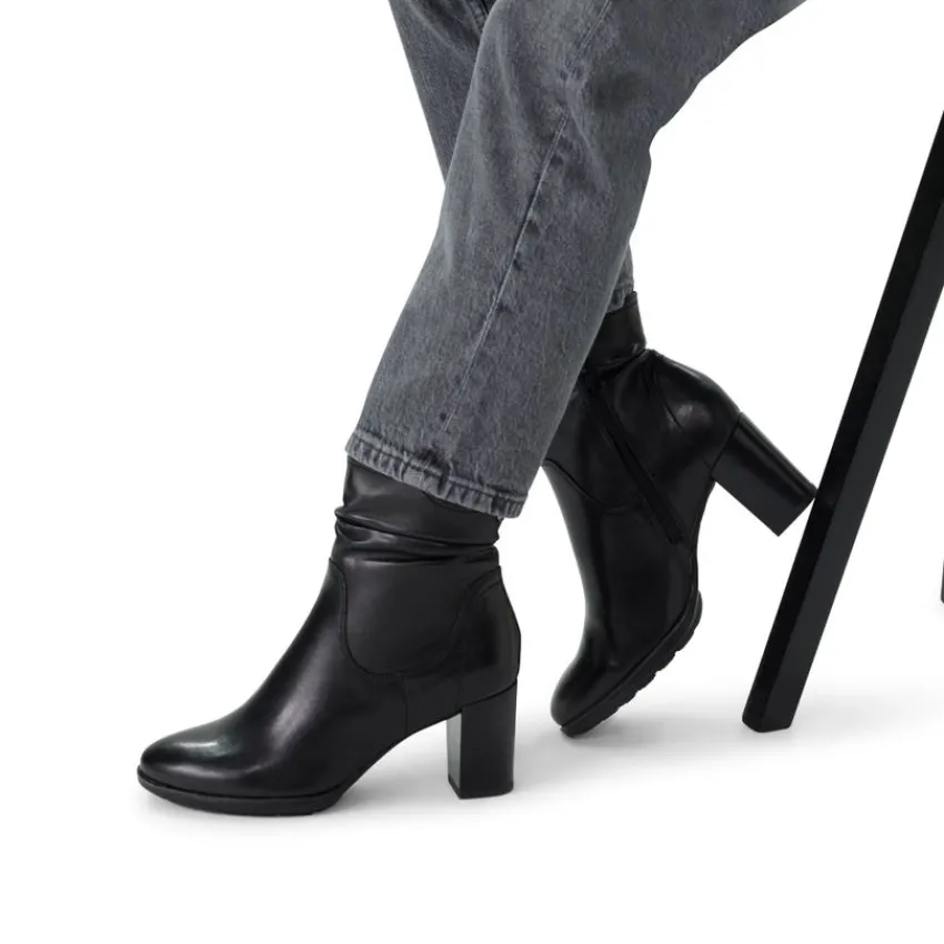 No Stress Zwarte leren enkellaarsjes met hak^DAMES Enkellaarsjes