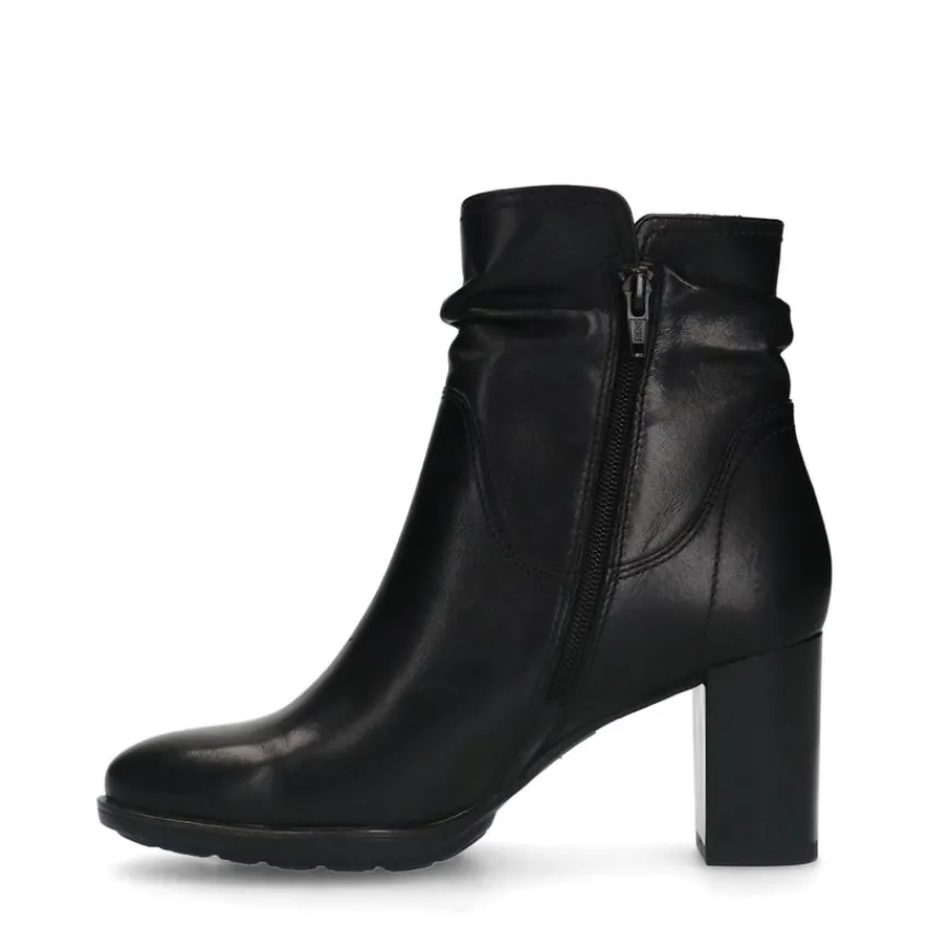 No Stress Zwarte leren enkellaarsjes met hak^DAMES Enkellaarsjes