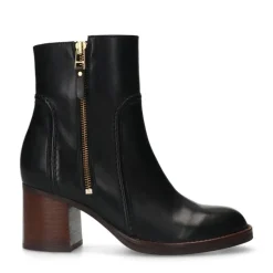 Manfield Zwarte leren enkellaarsjes met hak^DAMES Enkellaarsjes