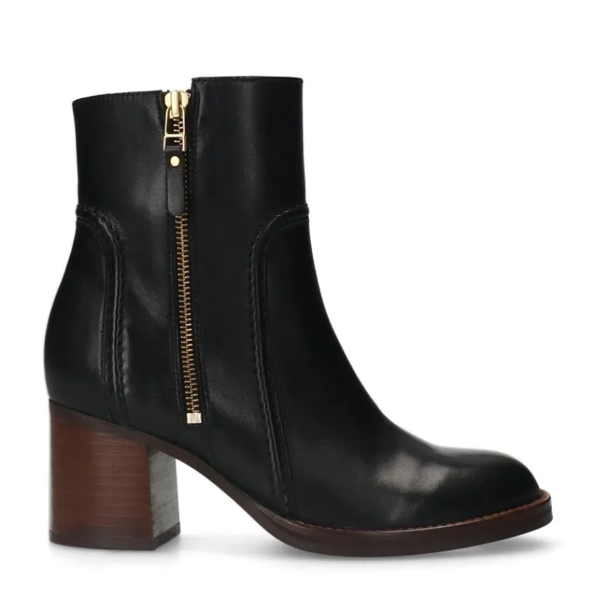 Manfield Zwarte leren enkellaarsjes met hak^DAMES Enkellaarsjes