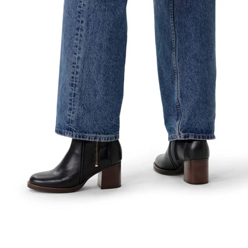 Manfield Zwarte leren enkellaarsjes met hak^DAMES Enkellaarsjes