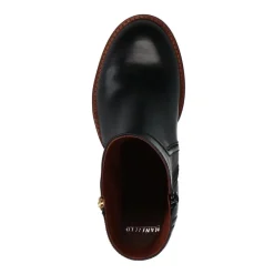 Manfield Zwarte leren enkellaarsjes met hak^DAMES Enkellaarsjes