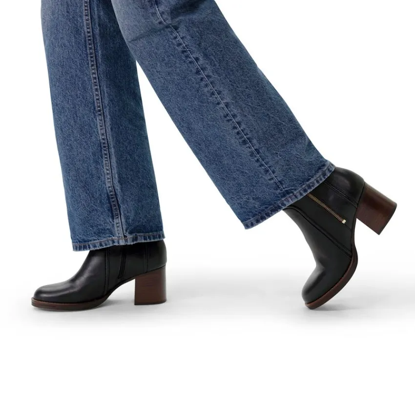 Manfield Zwarte leren enkellaarsjes met hak^DAMES Enkellaarsjes