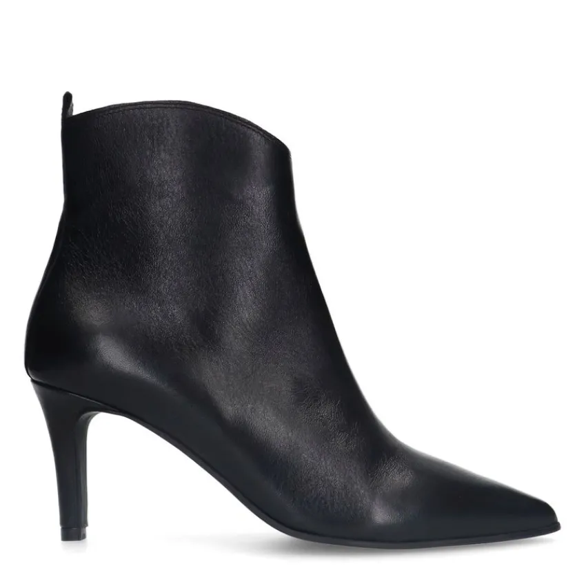 Manfield Zwarte leren enkellaarsjes met hak^DAMES Enkellaarsjes