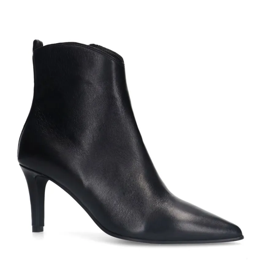 Manfield Zwarte leren enkellaarsjes met hak^DAMES Enkellaarsjes