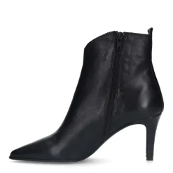 Manfield Zwarte leren enkellaarsjes met hak^DAMES Enkellaarsjes