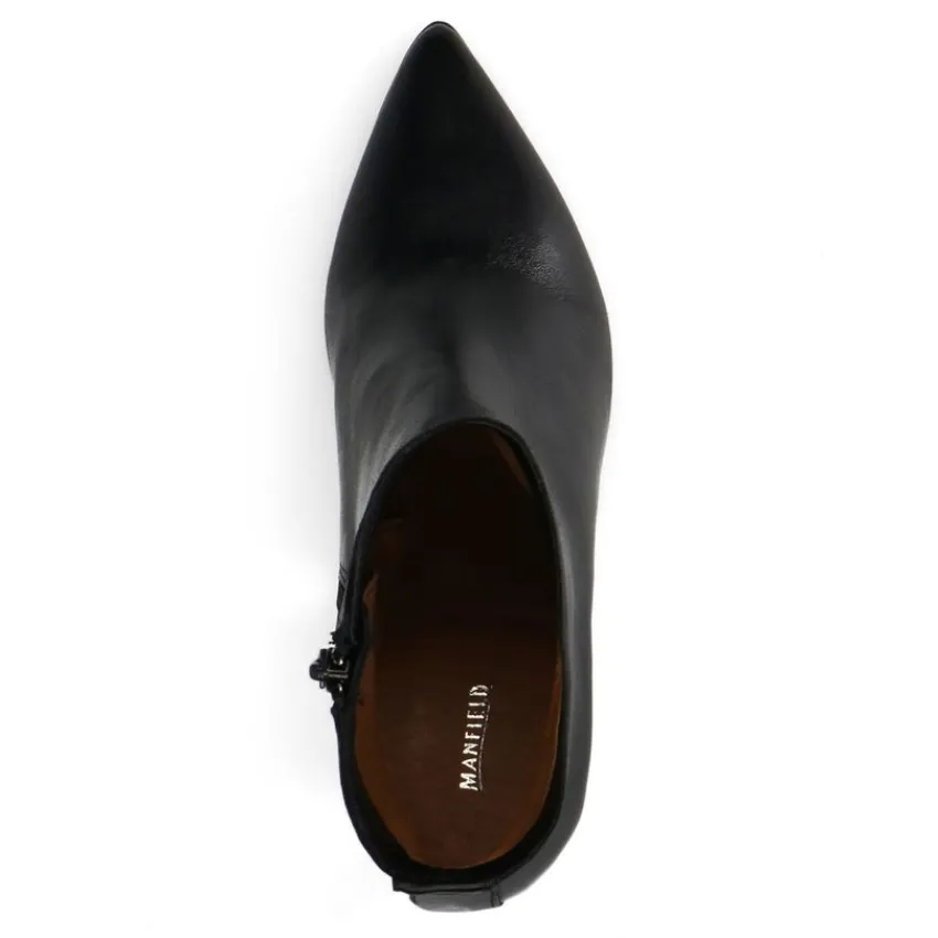 Manfield Zwarte leren enkellaarsjes met hak^DAMES Enkellaarsjes