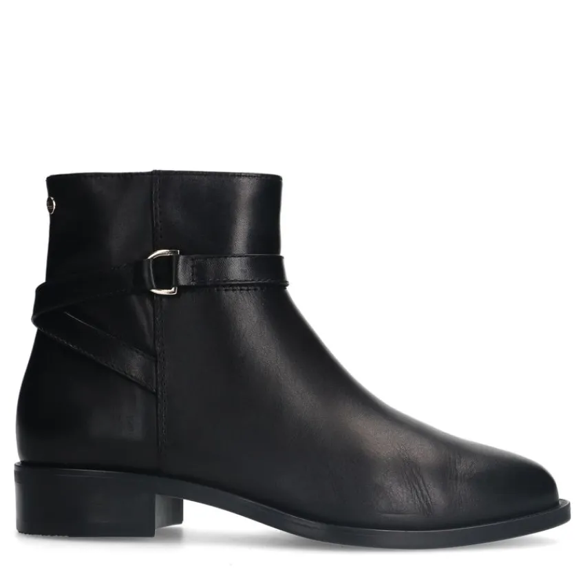 No Stress Zwarte leren enkellaarsjes^DAMES Enkellaarsjes