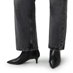 Manfield Zwarte leren enkellaarsjes met hak^DAMES Enkellaarsjes