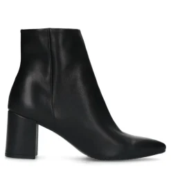 Manfield Zwarte leren enkellaarsjes met hak^DAMES Enkellaarsjes