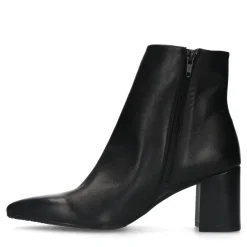 Manfield Zwarte leren enkellaarsjes met hak^DAMES Enkellaarsjes