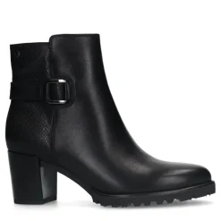 No Stress Zwarte leren enkellaarsjes met hak en zilverkleurige gesp^DAMES Enkellaarsjes