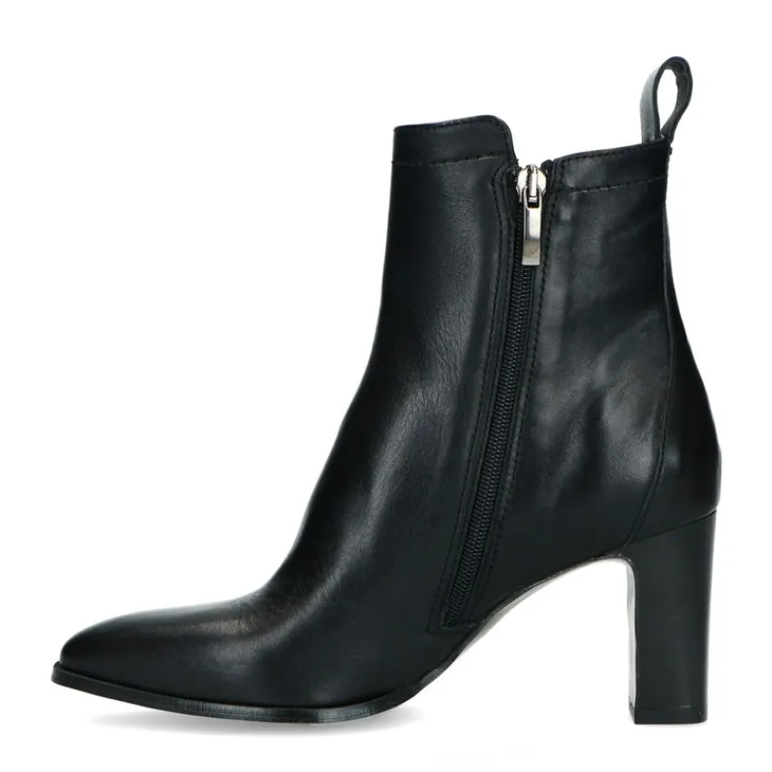 Manfield Zwarte leren enkellaarsjes met hak^DAMES Enkellaarsjes