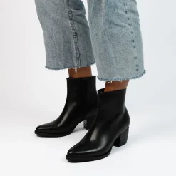 Manfield Zwarte leren enkellaarsjes^DAMES Enkellaarsjes