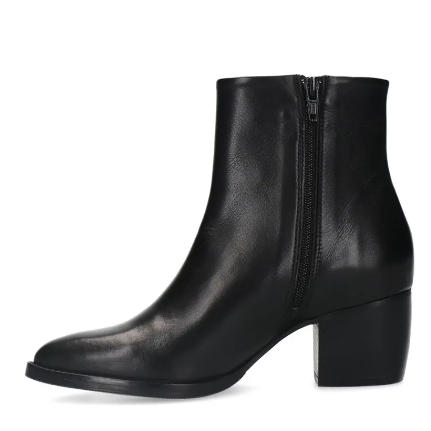 Manfield Zwarte leren enkellaarsjes^DAMES Enkellaarsjes