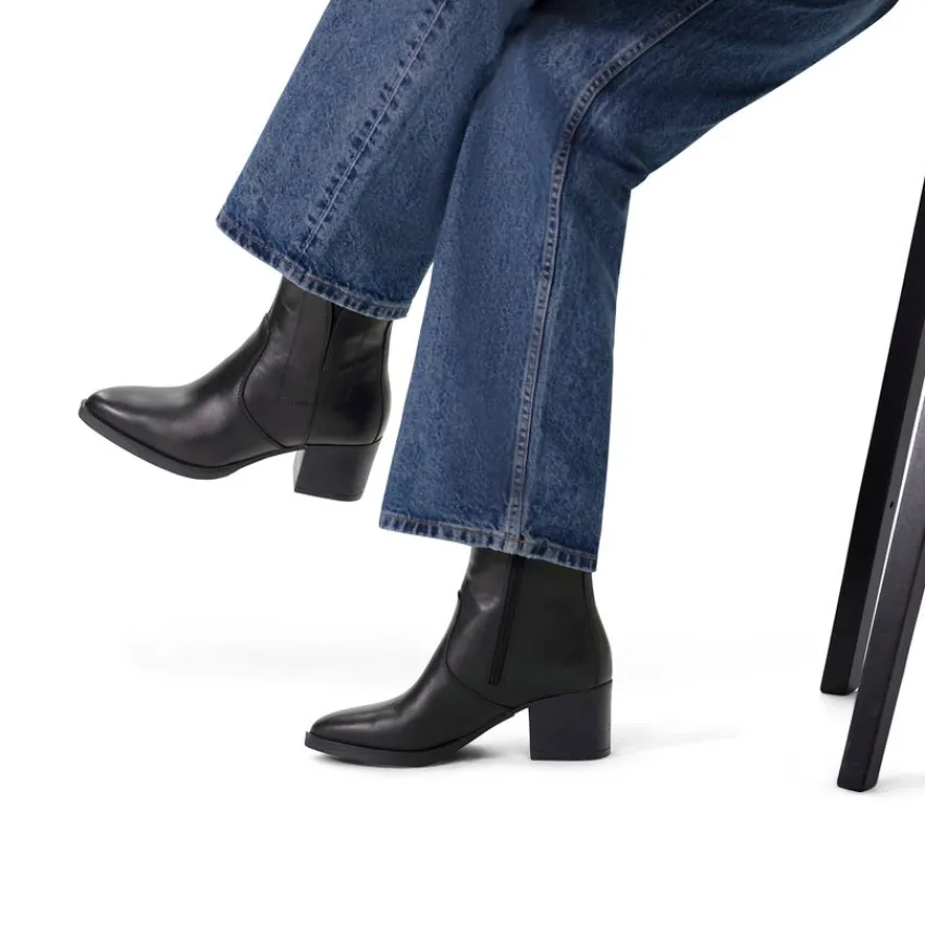 No Stress Zwarte leren enkellaarsjes met hak^DAMES Enkellaarsjes