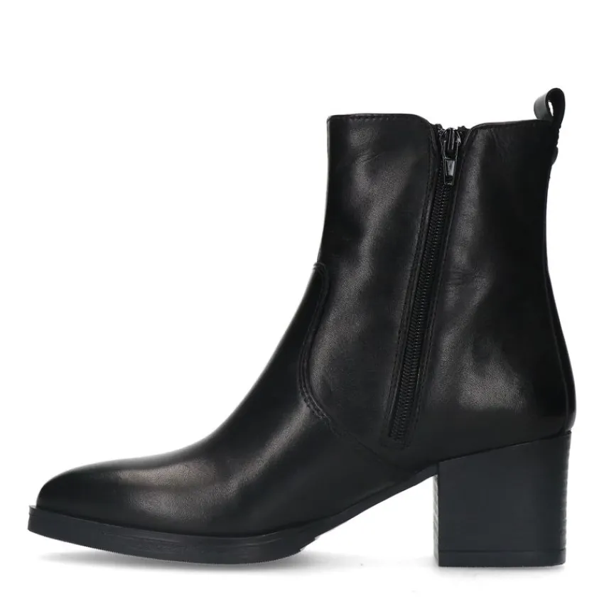 No Stress Zwarte leren enkellaarsjes met hak^DAMES Enkellaarsjes