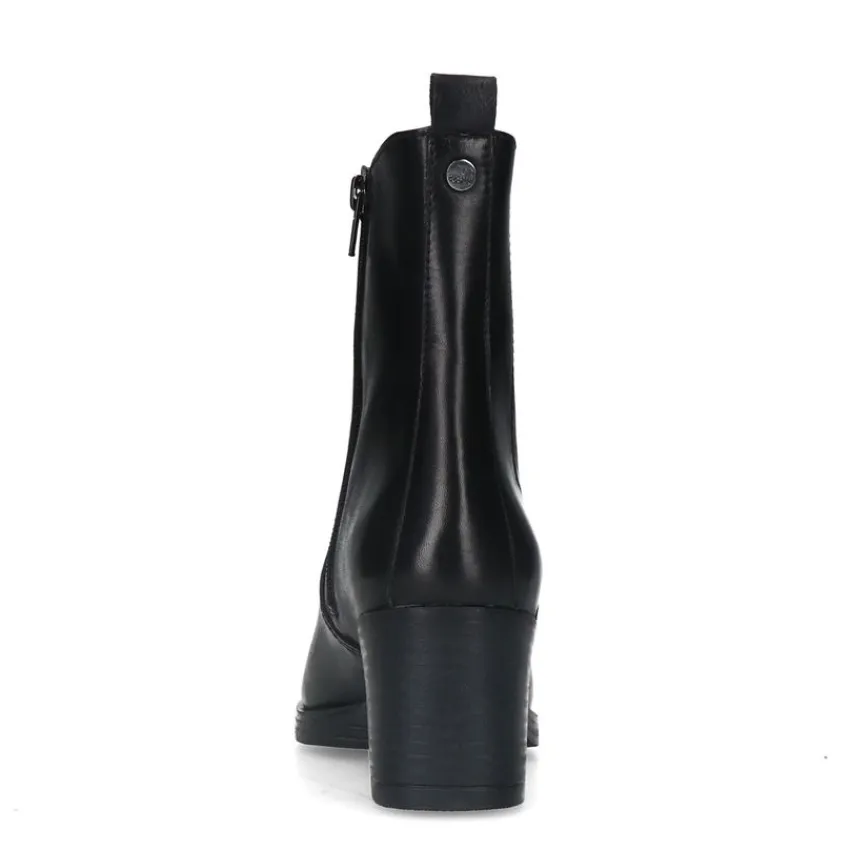 No Stress Zwarte leren enkellaarsjes met hak^DAMES Enkellaarsjes