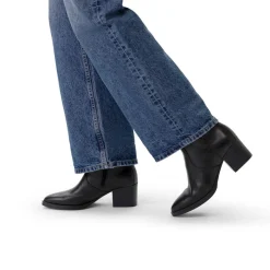 No Stress Zwarte leren enkellaarsjes met hak^DAMES Enkellaarsjes