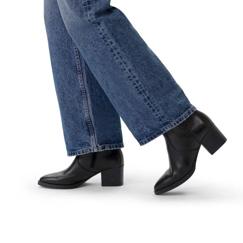 No Stress Zwarte leren enkellaarsjes met hak^DAMES Enkellaarsjes