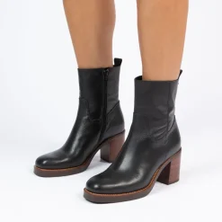 Manfield Zwarte leren enkellaarsjes met hak^DAMES Enkellaarsjes