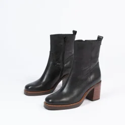 Manfield Zwarte leren enkellaarsjes met hak^DAMES Enkellaarsjes